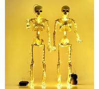 Taspire 2 confezioni di scheletri di Halloween da 60 cm, LED, articolazioni mobili, decorazione per Halloween