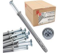 Tasselli muro 10x200 mm con vite premontata, Testa svasata, per montaggi rapidi, adatti come tasselli per cemento armato e cartongesso, ideali anche per cappotto esterno, 50 Pz. - Lun Fix