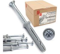 Tasselli muro 6x40 mm con vite premontata, Testa svasata, per montaggi rapidi, adatti come tasselli per cemento armato e cartongesso, ideali anche per cappotto esterno, 200 Pz. - Lun Fix