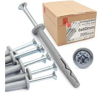 Tasselli muro 6x60 mm con vite premontata, Testa di fungo, per montaggi rapidi, adatti come tasselli per cemento armato e cartongesso, ideali anche per cappotto esterno, 200 Pz. - Lun Fix