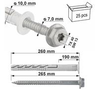 Viti con filettatura per legno Torx, tassello a espansione con colletto a 4 vie 10 x 260