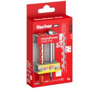 Fischer 4x HybridPower FUS, Tasselli Prolungati in Nylon e Acciaio con Vite Esagonale Flangiata e Impronta Torx, Sicuro come un Ancorante Metallico e Facile da Installare come un Tassello in Nylon