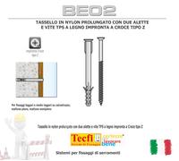TASSELLO IN NYLON PROLUNGATO DUE ALETTE VITE TPS LEGNO ACCIAIO ZINCATO TECFI