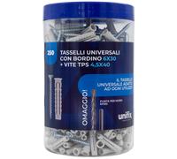 Tassello Universale 6X30 Con Vite Tps 4,5X40 E Punta Muro 8X120 Box 250 Pezzi