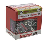 Fischer 25 Tasselli Duopower con Vite, 8 x 40 mm, per Muro pieno, Mattone Forato, Cartongesso, Pensili, Staffe TV, Mensole, 544016