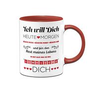 Tassenbrennerei Tazza con scritta "Ich Will Dich jeden Tag, Ich Liebe Dich - Regalo per fidanzata, moglie, regalo di compleanno o San Valentino (rosso)