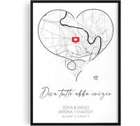 Tassenliebling® Regalo Anniversario Personalizzato per Lui o Lei - Poster (A4 o A3) con o senza Cornice - Dove Tutto Ebbe Inizio - Regalo Matrimonio Casa - Regali Fidanzato Fidanzata - San Valentino