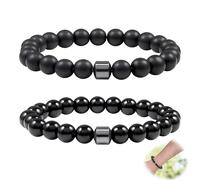 TASSFROO 2 bracciali di perle da uomo, 8 mm, da uomo, con perle e pietre laviche