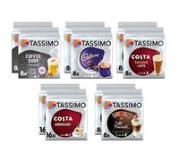 Tassimo Coffee Variety Pack - Costa Americano/Caramel Latte, Cadbury Choco, Chai Latte (nuovo design), capsule Baileys Latte Macchiato - 10 confezioni (96 bevande)