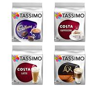 Tassimo Costa Cappuccino + Cadbury + Costa Latte + L'Or Latte, Macchiato Caramel, 4 confezioni preferite, per un totale di 56 dischi