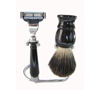 Tasso Capelli Pennello da Barba, 3 Orlo Nero Set da Barba con Supporto