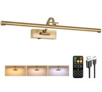 Tassuowell Luce per quadri a batteria con telecomando, 3 CCT, dimmerabile, in ottone, ricaricabile, 61 cm, lampada da parete a batteria, per illuminazione artistica, galleria, ritratti, opere d'arte