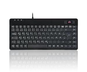 Tastatur, Mini, Perixx PERIBOARD-505H PLUS, USB, schwarz, mit opt. Trackball & USB Hub