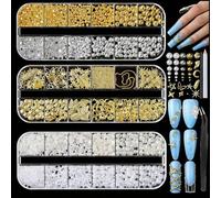 Tastetreasure 3 Scatole Set di Decorazione per Unghie di Lusso, Oltre 4000+ Perline/Rivetti in Metallo/Strass, Incl. Pinzetta & Penna, Accessori per Nail Art Professionali per Manicure Fai da Te