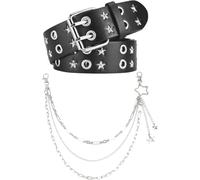 Tastetreasure Cintura punk rock con rivetti e occhielli per donna/uomo, Y2K E-Girl e catena a stella, cintura in pelle regolabile con catena in metallo