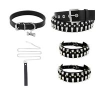 Tastetreasure Il set di accessori Y2K include cintura borchiata a proiettile, girocollo a bracciale catena schiava, fascia per il collo nera e 2 giarrettiere regolabili (60/70 cm) - abiti Grunge Goth
