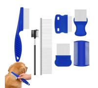 Tastetreasure Set di 7 pettini per pulci per gatti e cani, pettine professionale per pidocchi e lendini, pettine per cani in metallo a denti sottili, per macchie di lacrimazione e forfora, set