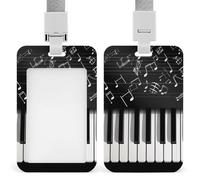 Tasti di pianoforte con note musicali, porta badge con cordino staccabile, design impermeabile per ufficio, posto di lavoro