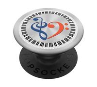 Tasti di pianoforte Musical Bass Clef Cuore Blu Scuro e Arancione-Rosso PopSockets PopGrip Adesivo