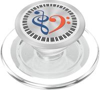 Tasti di pianoforte Musical Bass Clef Cuore Blu Scuro e Arancione-Rosso PopSockets PopGrip per MagSafe