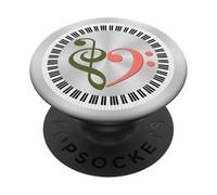 Tasti di pianoforte Musical Bass Clef Cuore Verde Oliva & Salmone Scuro PopSockets PopGrip Adesivo