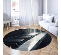 Tasti Pianoforte Nero Bianco Tappeti Rotondi 200cm - Studio di Musica Moderna Tappeto a Cerchio a pelo basso per soggiorno Camera da letto Ufficio a casa Balcone Comodino