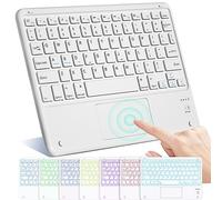 Tastiera Bluetooth con touchpad, mini tastiera wireless per tablet 7 colori retroilluminati compatibile con Windows/Android/iOS, tastiera di connessione stabile per iPad, iPhone, Xiaomi, bianco