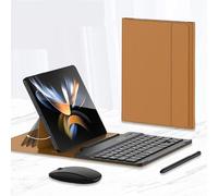 Tastiera Bluetooth senza fili+Tastiera custodia cover+penna stilo+mouse per _ Galaxy Z Fold 4/Fold 3, accessorio per telefono pieghevole Set tastiera portatile (Marrone)