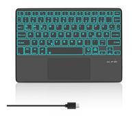 Tastiera Bluetooth tedesca con trackpad multi-touch, 7 colori, tastiera wireless Bluetooth per iPhone, iPad, Samsung, Lenovo, Huawei, Xiaomi, compatibile con Windows, Android, iOS, nero
