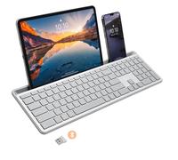 Tastiera Bluetooth X9 full-size con supporto per telefono, tastiera wireless retroilluminata, interruttore multi-dispositivo, sottile, silenziosa, ricaricabile, con copilota AI per PC, Mac, iOS e