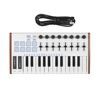 Tastiera Controller USB Portatile Bianca A 25 Tasti, 8 Pad Retroilluminati RGB Con Uscita Pedale Da 6,35 Mm Pianoforte Elettronico per Principianti