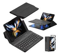 Tastiera Cover in pelle per Samsung Galaxy Z Fold 3/4 con tastiera e custodia del telefono, tastiera portatile pieghevole senza fili Bluetooth, custodia per tastiera e supporto per S Pen (Grano)