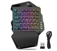 Tastiera da Gioco a Una Mano Wireless, 2.4G Wireless Rainbow Letters Tastiera a Una Mano con Luce Colorata RGB Tastiera da Gioco a 35 Tasti per Mano Sinistra, Tastiera Ergonomica con Sensazione Meccan