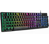 Tastiera da gioco cablata arcobaleno, 104 tasti che si illuminano, tastiera meccanica per computer Windows, laptop, PC, dispositivi da ufficio, viaggi, viaggi di lavoro, wok (nero)