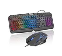 Tastiera da gioco cablata e mouse combinata con retroilluminazione a colori, 10 tasti dedicati, sensazione meccanica, silenziosa, anti-ghosting, tastiera del computer luminosa, mouse programmabili RGB