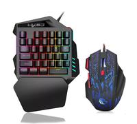 Tastiera da gioco J50 a una mano con retroilluminazione a LED a 35 tasti + mouse da gioco cablato con luce pulsante - Combo tastiera e mouse