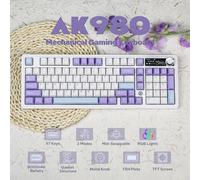 Tastiera da gioco meccanica AJAZZ AK980, schermo TFT da 2,9 cm, manopola del volume, struttura della guarnizione a 98 tasti, illuminazione RGB, PR4 sostituibile a caldo Side engraved black