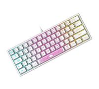 Tastiera da Gioco Portatile Cablata al 60%, Retroilluminata 7 RGB, Layout QWERTY Tastiera a Membrana con Sensazione Meccanica con 19 Tasti Anti-ghosting Mini Compact 62 Tasti, per PC Mac/Bianco