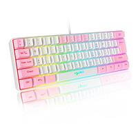 Tastiera da gioco RGB cablata al 60%, 61 tasti portatile con 11 luce RGB cromatica, copritasti flottante in ABS, tasti anti-ghosting completi, sensazione meccanica USB per PC Windows bianco rosa