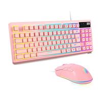 Tastiera da gioco RGB rosa e mouse, 87 tasti, tastiera da gioco cablata RGB retroilluminata, sensazione meccanica con RGB 7200 DPI, set di mouse da gioco rosa per PC, Mac, PS4, Xbox, laptop