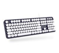 Tastiera del computer cablata, tastiera rotonda USB Plug Play per macchina da scrivere retrò, con cavo a grandezza naturale con supporti pieghevoli per laptop e PC da ufficio