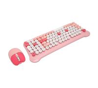 Tastiera e Mouse a Colori Misti, Set Tastiera e Mouse Wireless Reattivo retrò con Copritasti Rotondi per Laptop PC Desktop (Rosa)