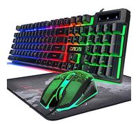 Tastiera e mouse con cavo LED da gioco con personaggio emettente 4800DPI 2 pulsanti laterali USB Mouse Rainbow Retroilluminato sensazione meccanica compatibile con PC Raspberry Pi Mac Xbox one ps4 con mouse pad