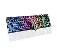 Tastiera e mouse da gioco cablati con crepa arcobaleno, 104 tasti che si illuminano meccanicamente, tastiera e mouse da gioco cablati per PC, Mac, Xbox Gamer, (nero)