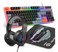Tastiera e mouse da gioco, cuffie, tappetino per mouse, combo tutto in uno per PC gamer e utenti Xbox e PS4, nero, grigio, arancione