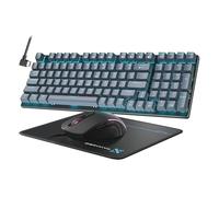 Tastiera e mouse da gioco meccanico, tastiera retroilluminata a LED a 98 tasti con tasti galleggianti grigi con interruttore blu, mouse da gioco RGB ergonomico con tappetino combinato, tastiera