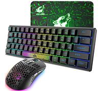 Tastiera e Mouse da Gioco RGB Layout QWERTY USB Cablato 60% 62 tasti Mini Gaming Keyboard Portatile 7 RGB LED backlit +2400 DPI Mouse ultraleggero Guscio a nido d'ape + Tappetino per mouse-Nero