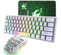 Tastiera e Mouse da Gioco RGB Layout QWERTY USB Cablato 60% 62 tasti Mini Gaming Keyboard Portatile 7 RGB LED backlit +2400 DPI Mouse ultraleggero Guscio a nido d'ape + Tappetino per mouse-Bianco