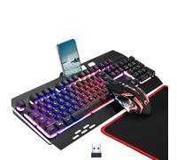 Tastiera e mouse da gioco wireless RGB - retroilluminato ricaricabile, batteria a lunga durata, pannello in metallo meccanico al tatto con poggiapolsi, mouse da gioco a 7 colori e tappetino per mouse