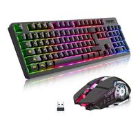 Tastiera e mouse da gioco wireless RGB, tastiera retroilluminata ricaricabile a lunga durata della batteria, tastiera da gioco retroilluminata RGB meccanica con mouse da gioco wireless a 7 colori, per